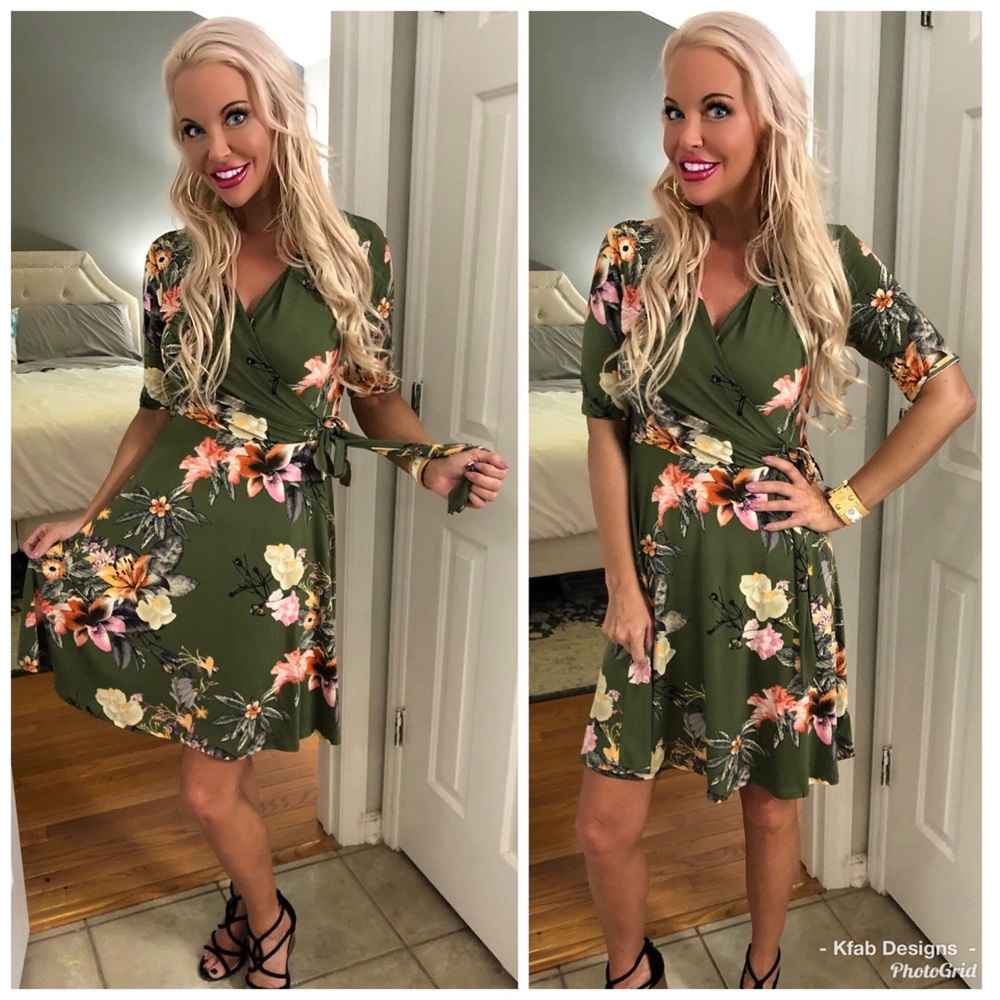 🥰LAST 1! Short Sleeve Olive Midi Wrap Dress! - Picture 3 of 4